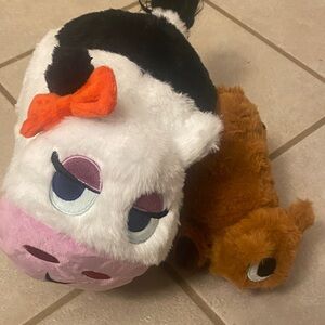Bark Plush Cow and newborn calf Toy Set - Black, White, Pink, Orange, Brown